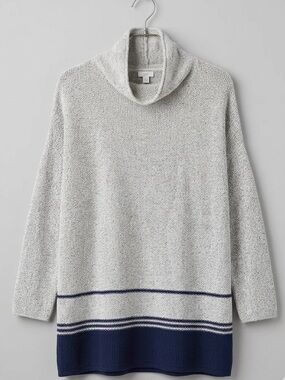 J. Jill Gray and Navy Blue Textured Knit Oversized Sweater - Coastal Grandma